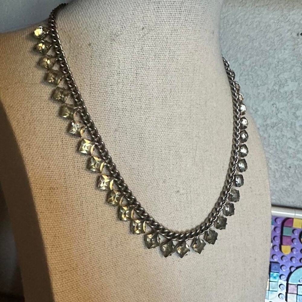 Silver chain necklace with dangling square charms